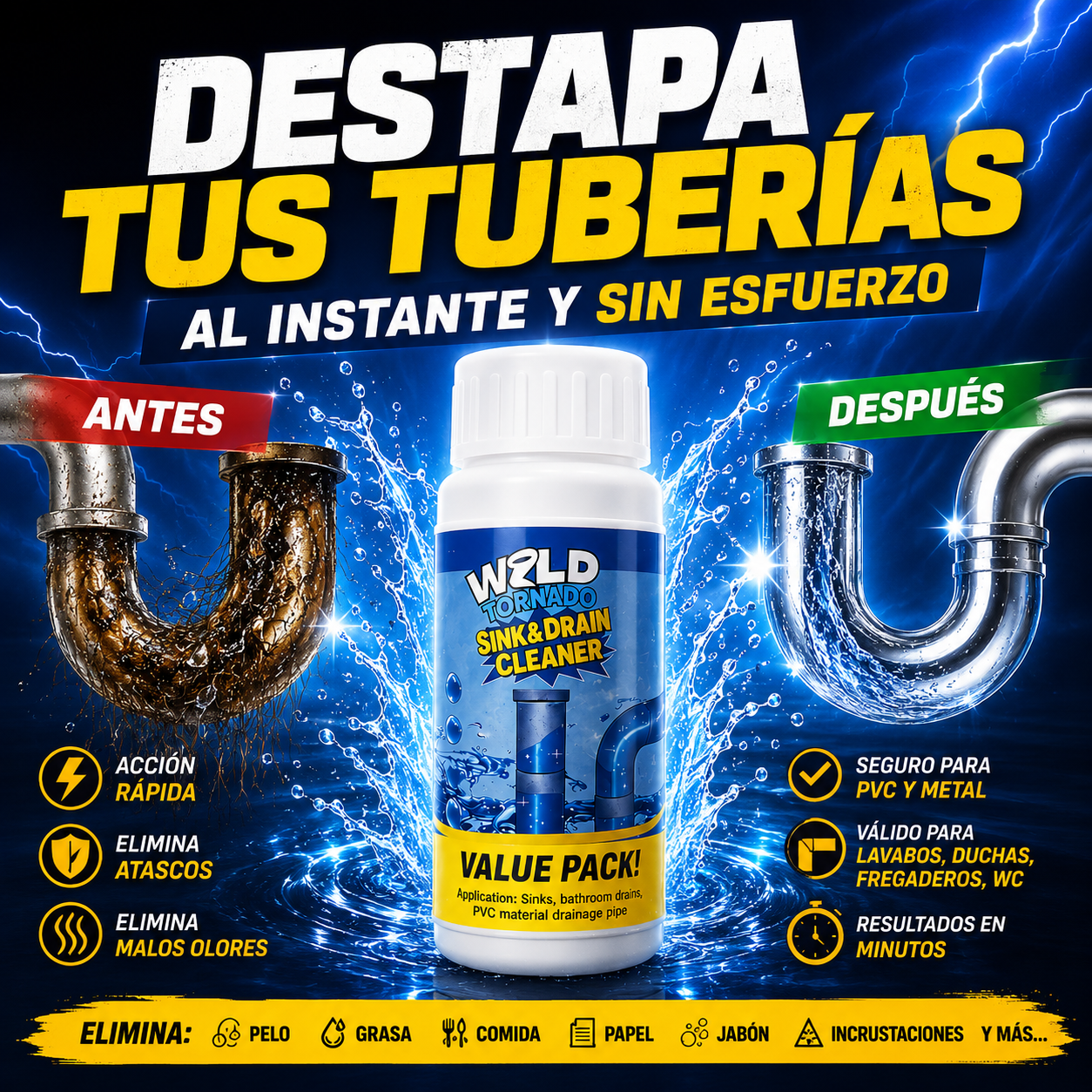Tornado Drain™ | Polvo Desatascador de Tuberías